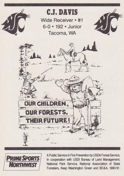1991 Washington State Cougars Smokey #NNO C.J. Davis Back