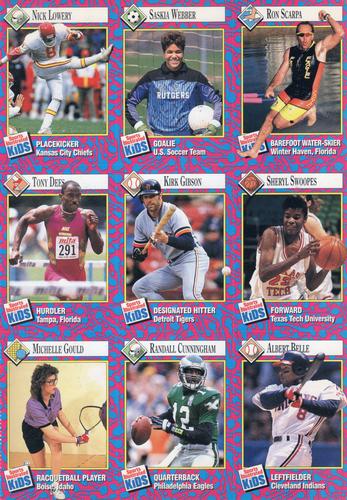 1993 Sports Illustrated for Kids - Original 9-Card Sheets #181-189 Ron Scarpa / Saskia Webber / Nick Lowery / Sheryl Swoopes / Kirk Gibson / Tony Dees / Albert Belle / Randall Cunningham / Michelle Gould Front