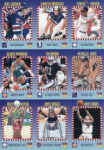 1994 Sports Illustrated for Kids - Original 9-Card Sheets #244-252 Carlos Baerga / Jennifer Rodriguez / Mike Gartner / Michellie Jones / Tim Brown / Alonzo Mourning / John Starks / James Briggs / Holly McPeak Front