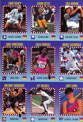 1994 Sports Illustrated for Kids - Original 9-Card Sheets #271-279 Greg Norman / Jerome Bettis / Linda French / Andres Galarraga / Gwen Torrence / Lance Armstrong / Janet Evans / Jeff Bagwell / Anfernee Hardaway Front