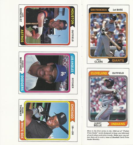 1992 SCD Sports Card Price Guide Monthly - Full Sheets #1-5 Will Clark / Albert Belle / Luis Gonzalez / Ramon Martinez / Frank Thomas Front