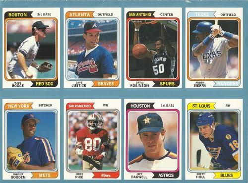 1992 SCD Sports Card Price Guide Monthly - Full Sheets #29-36 Brett Hull / Jeff Bagwell / Jerry Rice / Dwight Gooden / Ruben Sierra / David Robinson / David Justice / Wade Boggs Front