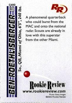 2003 Rookie Review #61 Ben Roethlisberger Back