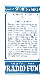 1956 Radio Fun British Sports Stars #5 John Surtees Back