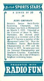 1956 Radio Fun British Sports Stars #15 Judy Grinham Back