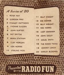 1956 Radio Fun British Sports Stars #NNO Checklist Back