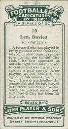 1926 Player's Footballers Caricatures by Rip #10 Len Davies Back