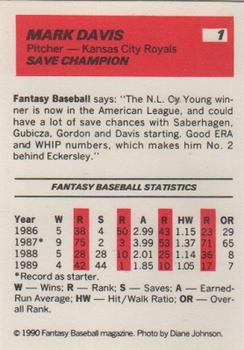 1990 Baseball Cards Presents Fantasy Baseball #1 Mark Davis Back
