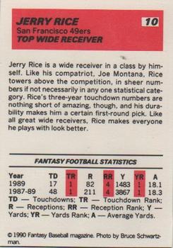 1990 Baseball Cards Presents Fantasy Baseball #10 Jerry Rice Back