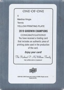 2019 Upper Deck Goodwin Champions - Printing Plates Yellow #5 Martina Hingis Back