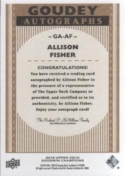 2019 Upper Deck Goodwin Champions - Autographs #A-AF Allison Fisher Back