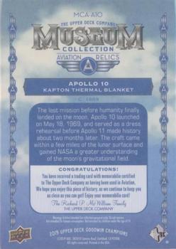 2019 Upper Deck Goodwin Champions - Museum Collection Aviation Relics #MCA-A10 Apollo 10 Thermal Blanket Back