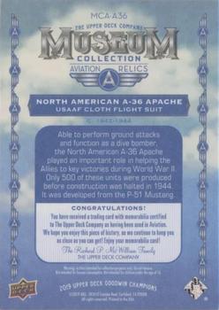 2019 Upper Deck Goodwin Champions - Museum Collection Aviation Relics #MCA-A36 North American A-36 Apache Flight Suit Back