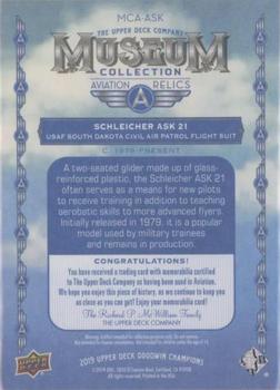 2019 Upper Deck Goodwin Champions - Museum Collection Aviation Relics #MCA-ASK Schleicher ASK 21 Flight Suit Back