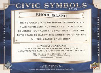 2019 Upper Deck Goodwin Champions - Civic Symbols Manufactured Patches #USF-13 Rhode Island Back
