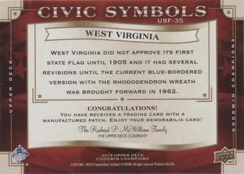 2019 Upper Deck Goodwin Champions - Civic Symbols Manufactured Patches #USF-35 West Virginia Back