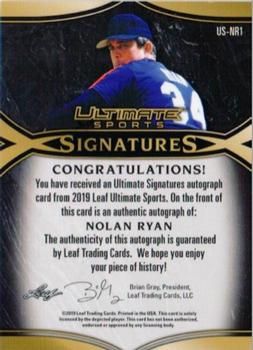 2019 Leaf Ultimate Sports - Ultimate Signatures Purple #US-NR1 Nolan Ryan Back