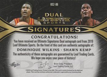 2019 Leaf Ultimate Sports - Ultimate Signatures 2 #US2-06 Dominique Wilkins / Shawn Kemp Back