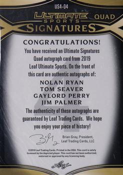 2019 Leaf Ultimate Sports - Ultimate Signatures 4 #US4-04 Nolan Ryan / Tom Seaver / Gaylord Perry / Jim Palmer Back