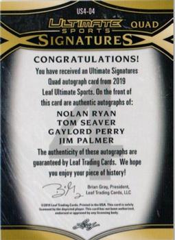 2019 Leaf Ultimate Sports - Ultimate Signatures 4 Purple #US4-04 Nolan Ryan / Tom Seaver / Gaylord Perry / Jim Palmer Back