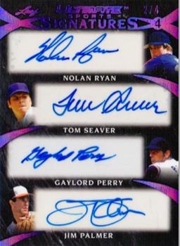 2019 Leaf Ultimate Sports - Ultimate Signatures 4 Purple #US4-04 Nolan Ryan / Tom Seaver / Gaylord Perry / Jim Palmer Front