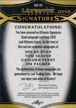 2019 Leaf Ultimate Sports - Ultimate Signatures 4 Platinum #US4-04 Nolan Ryan / Tom Seaver / Gaylord Perry / Jim Palmer Back