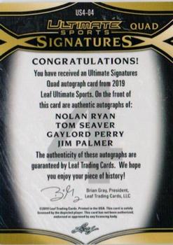 2019 Leaf Ultimate Sports - Ultimate Signatures 4 Gold #US4-04 Nolan Ryan / Tom Seaver / Gaylord Perry / Jim Palmer Back