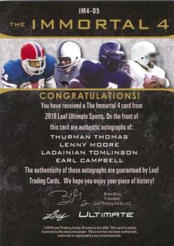 2019 Leaf Ultimate Sports - The Immortal 4 Signatures Red #IM4-05 Thurman Thomas / Lenny Moore / LaDainian Tomlinson / Earl Campbell Back