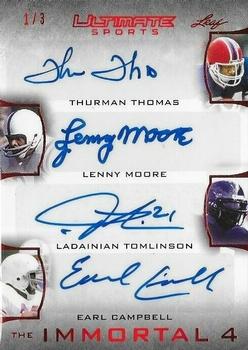 2019 Leaf Ultimate Sports - The Immortal 4 Signatures Red #IM4-05 Thurman Thomas / Lenny Moore / LaDainian Tomlinson / Earl Campbell Front