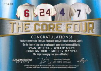 2019 Leaf Ultimate Sports - The Core 4 Relics #TC4-08 Stan Musial / Willie Mays / Duke Snider / Mickey Mantle Back