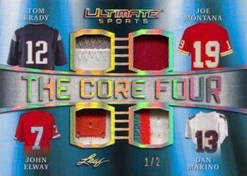 2019 Leaf Ultimate Sports - The Core 4 Relics Silver #TC4-02 Tom Brady / Joe Montana / John Elway / Dan Marino Front