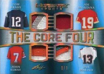 2019 Leaf Ultimate Sports - The Core 4 Relics Gold #TC4-02 Tom Brady / Joe Montana / John Elway / Dan Marino Front