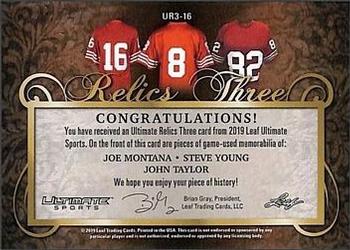 2019 Leaf Ultimate Sports - The Ultimate Relics 3 #UR3-16 Joe Montana / Steve Young / John Taylor Back