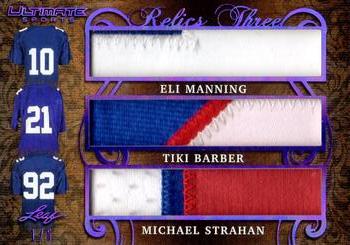 2019 Leaf Ultimate Sports - The Ultimate Relics 3 Purple #UR3-13 Eli Manning / Tiki Barber / Michael Strahan Front