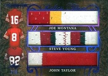 2019 Leaf Ultimate Sports - The Ultimate Relics 3 Purple #UR3-16 Joe Montana / Steve Young / John Taylor Front