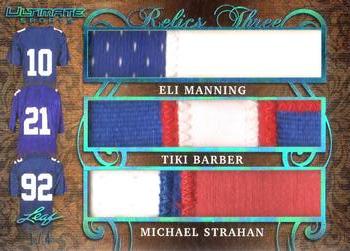 2019 Leaf Ultimate Sports - The Ultimate Relics 3 Platinum #UR3-13 Eli Manning / Tiki Barber / Michael Strahan Front