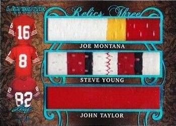 2019 Leaf Ultimate Sports - The Ultimate Relics 3 Platinum #UR3-16 Joe Montana / Steve Young / John Taylor Front