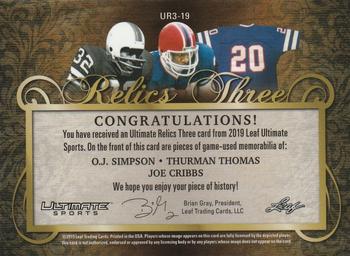 2019 Leaf Ultimate Sports - The Ultimate Relics 3 Platinum #UR3-19 O.J. Simpson / Thurman Thomas / Joe Cribbs Back