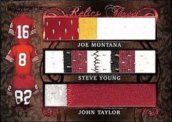 2019 Leaf Ultimate Sports - The Ultimate Relics 3 Red #UR3-16 Joe Montana / Steve Young / John Taylor Front