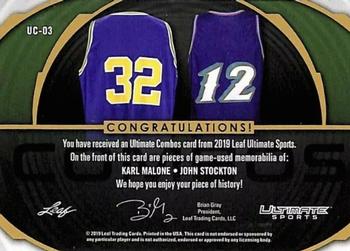 2019 Leaf Ultimate Sports - Ultimate Combos Relics Purple #UC-03 Karl Malone / John Stockton Back