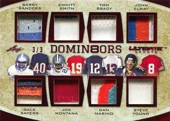 2019 Leaf Ultimate Sports - Ultimate Domin8ors Relics Red #UD8-08 Barry Sanders / Gale Sayers / Emmitt Smith / Joe Montana / Tom Brady / Dan Marino / John Elway / Steve Young Front
