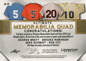 2019 Leaf Ultimate Sports - Ultimate Memorabilia Quad #UQ-05 George Brett / Brooks Robinson / Mike Schmidt / Ron Cey Back