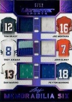 2019 Leaf Ultimate Sports - Ultimate Memorabilia 6 Purple #U6-04 Tom Brady / Joe Montana / Troy Aikman / John Elway / Dan Marino / Peyton Manning Front