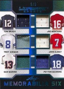 2019 Leaf Ultimate Sports - Ultimate Memorabilia 6 Platinum #U6-04 Tom Brady / Joe Montana / Troy Aikman / John Elway / Dan Marino / Peyton Manning Front