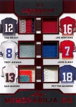 2019 Leaf Ultimate Sports - Ultimate Memorabilia 6 Red #U6-04 Tom Brady / Joe Montana / Troy Aikman / John Elway / Dan Marino / Peyton Manning Front