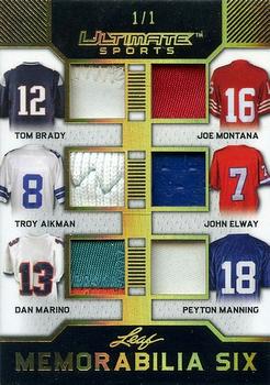 2019 Leaf Ultimate Sports - Ultimate Memorabilia 6 Gold #U6-04 Tom Brady / Joe Montana / Troy Aikman / John Elway / Dan Marino / Peyton Manning Front