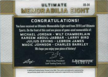 2019 Leaf Ultimate Sports - Ultimate Memorabilia 8 #U8-04 Michael Jordan / Wilt Chamberlain / Kareem Abdul-Jabbar / Larry Bird / Julius Erving / LeBron James / Magic Johnson / Charles Barkley Back