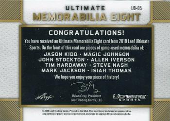 2019 Leaf Ultimate Sports - Ultimate Memorabilia 8 #U8-05 Jason Kidd / Magic Johnson / John Stockton / Allen Iverson / Tim Hardaway / Steve Nash / Mark Jackson / Isiah Thomas Back