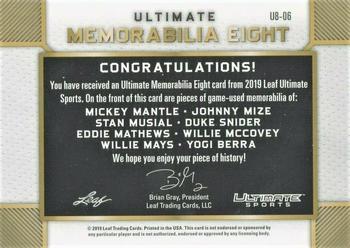 2019 Leaf Ultimate Sports - Ultimate Memorabilia 8 Platinum #U8-06 Mickey Mantle / Johnny Mize / Stan Musial / Duke Snider / Eddie Mathews / Willie McCovey / Willie Mays / Yogi Berra Back