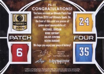 2019 Leaf Ultimate Sports - Ultimate Patch 4 Gold #P4-11 Michael Jordan / Kobe Bryant / Julius Erving / Kevin Durant Back